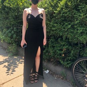 Formal high slit wrap dress in black